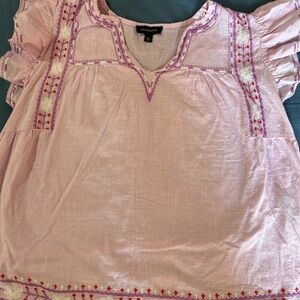 Calligraphie Pink Embroidered Boho Peasant Top XL